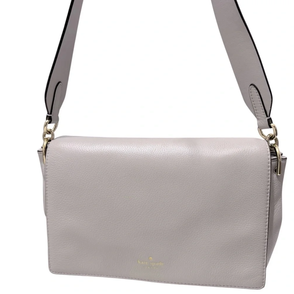 Kate Spade Adair Atwood Place Stone ice Grey Shoulder Bag Leather Gold Hardware‎